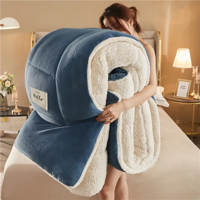 

Winter Bedding Thick Quilt Blanket Thickened Warm Flannel Fleece Comforter for Cold Nights Set Bed Duvets Quilts the Blankets