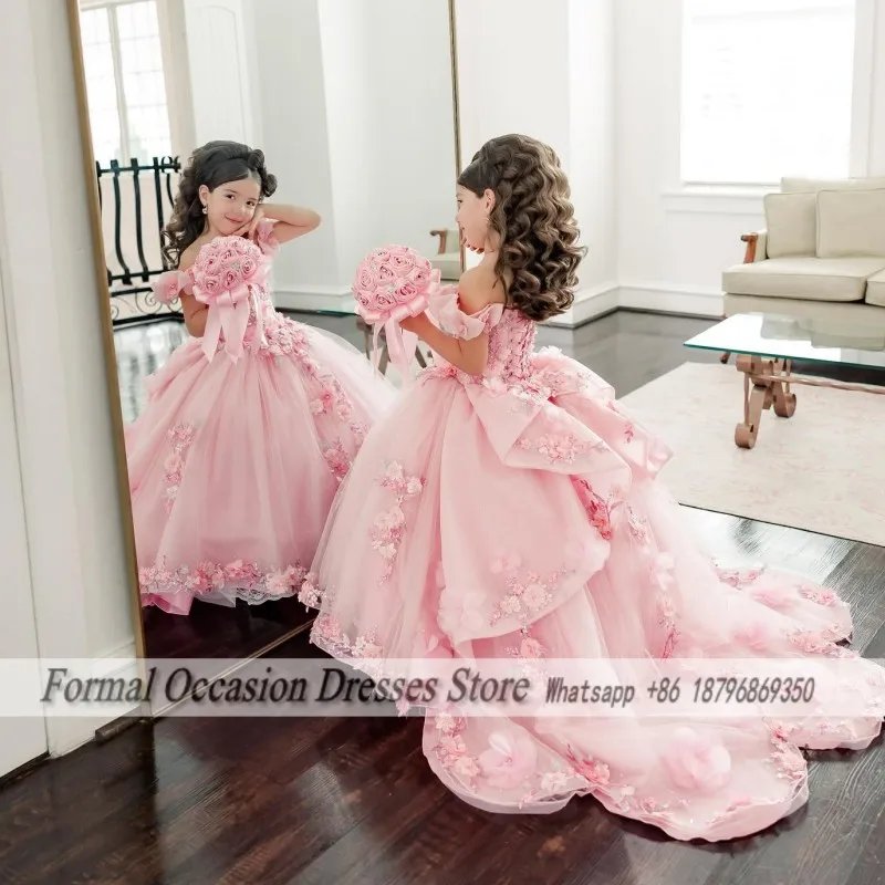 

Lovely Flower Girl Dress For Weddings Tulle Applique Princess Kids Birthday Party Gowns First Communion Dress CustomCustomized