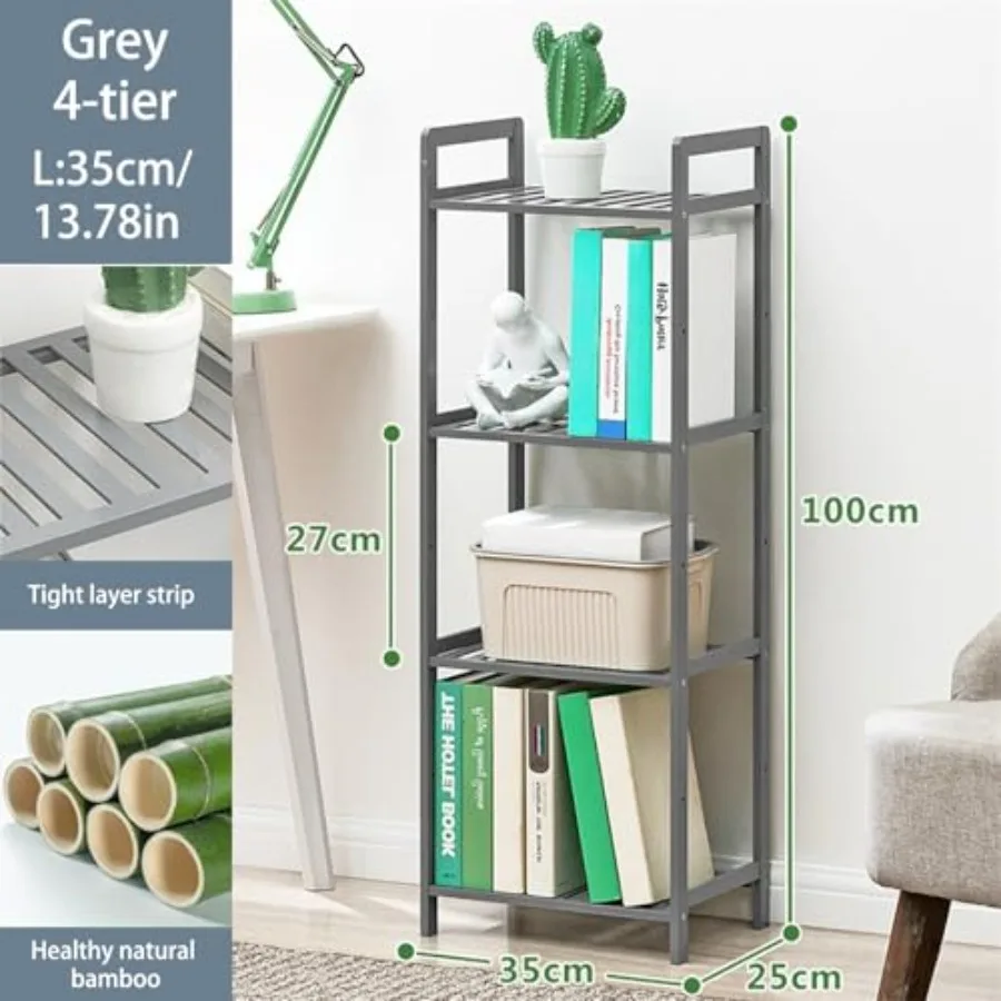 Бамбуковая полка, 4-уровневый книжный шкаф, полки для хранения, небольшая книжная полка, многофункциональная полка для хранения, витрина для ванной комнаты, кухни
