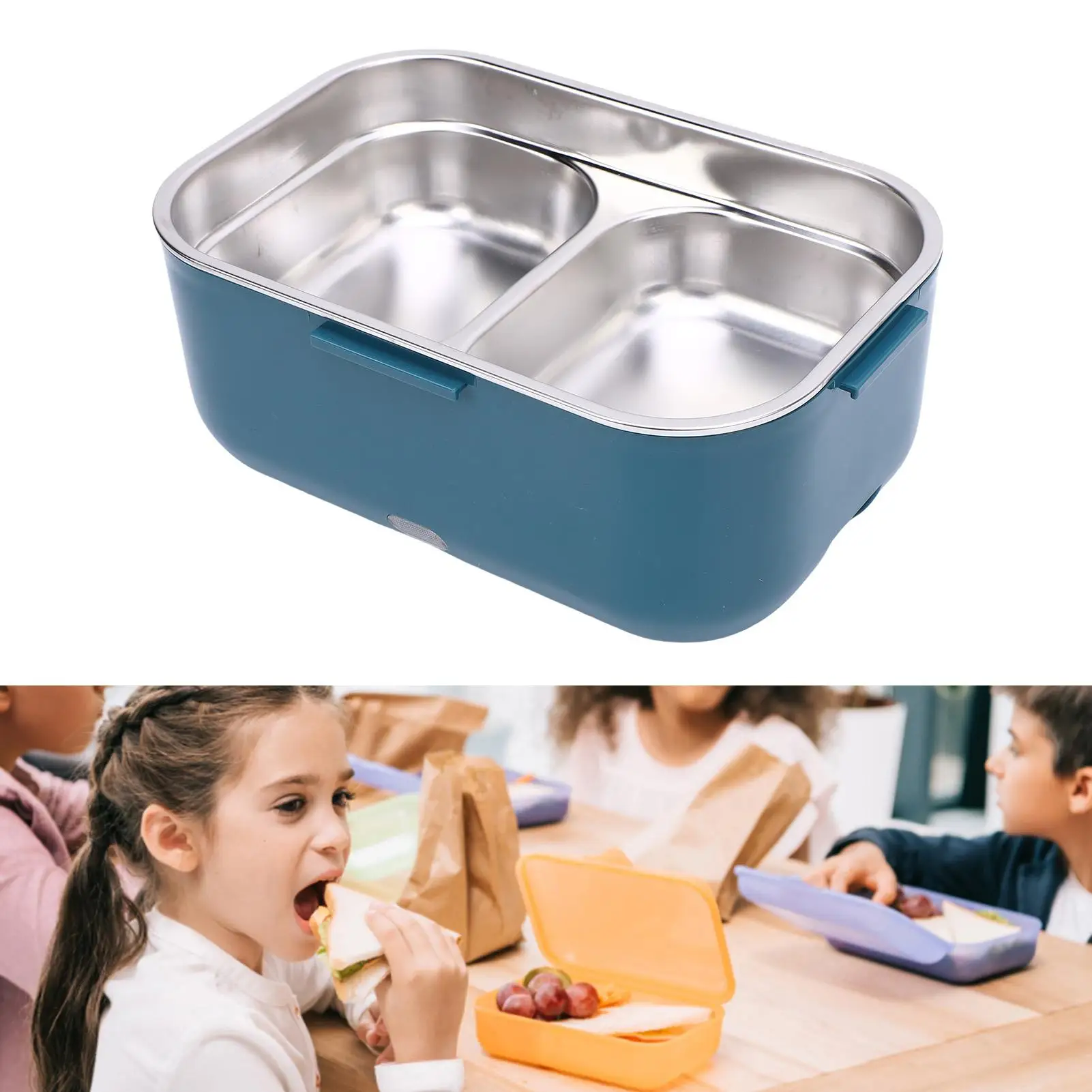 Aquecedor elétrico de alimentos para lancheira - 2 compartimentos, 80 W portátil, 12 V/24 V/110 V para trabalho/carro/caminhão, recipiente 304 SS removível de 1,5 L