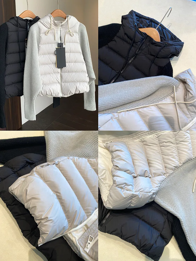 Giacca in cotone leggero con giunture lavorate a maglia Giacca invernale corta da donna in cotone nuovo stile falso in due pezzi Serie Maillard invernale