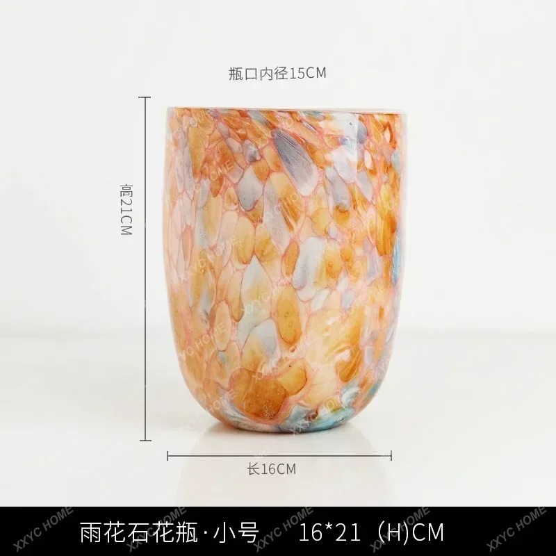 Light luxury rain flower stone glazed glass vase decoration high sense creative flower ware coffee table medieval