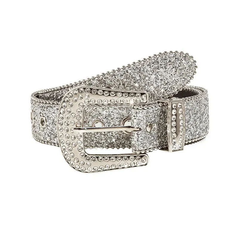Gothic Black Silver Metal Buckle Rhinestone Belt Body Four Seasons Y2K Style Womens Jeans Belt image 6