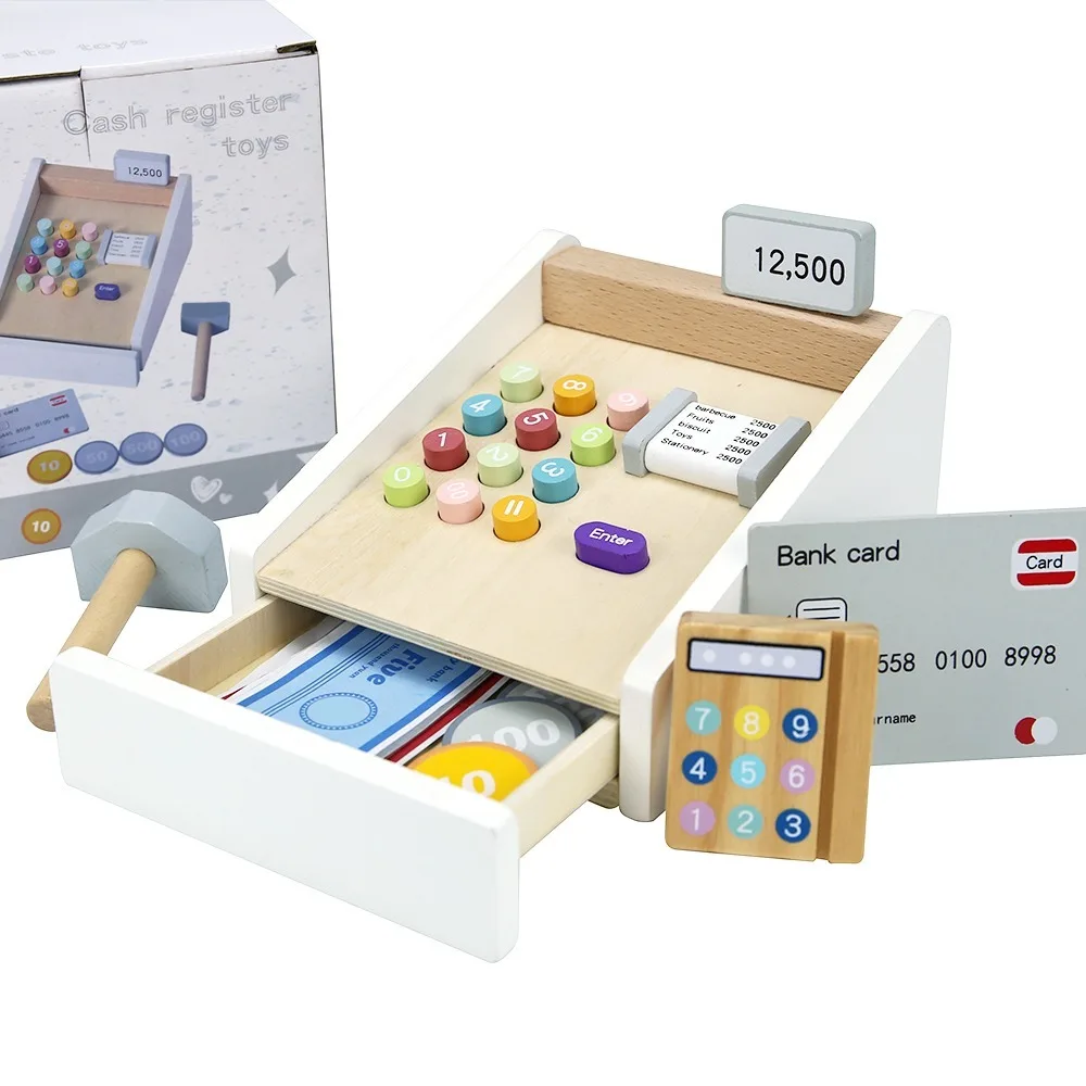 Bambini Simulazione in legno Supermercato Banco cassa Giocattolo Registratore di cassa Giochi di ruolo Giocattoli da cucina Ragazze Giochi di finzione Giocattoli ﻿