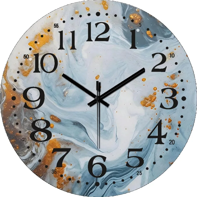 14 Inch Frameless Wooden Wall Clock Decor, Blue Fluid Pattern Luminous Glow-in-the-Dark Wall Hanging Art