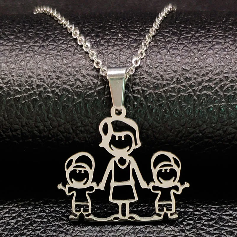 Mothers and Children Family Stainless Steel Necklaces Silver Color Necklace Jewelry dia de la madre Mother\'s Day Gift N328S01