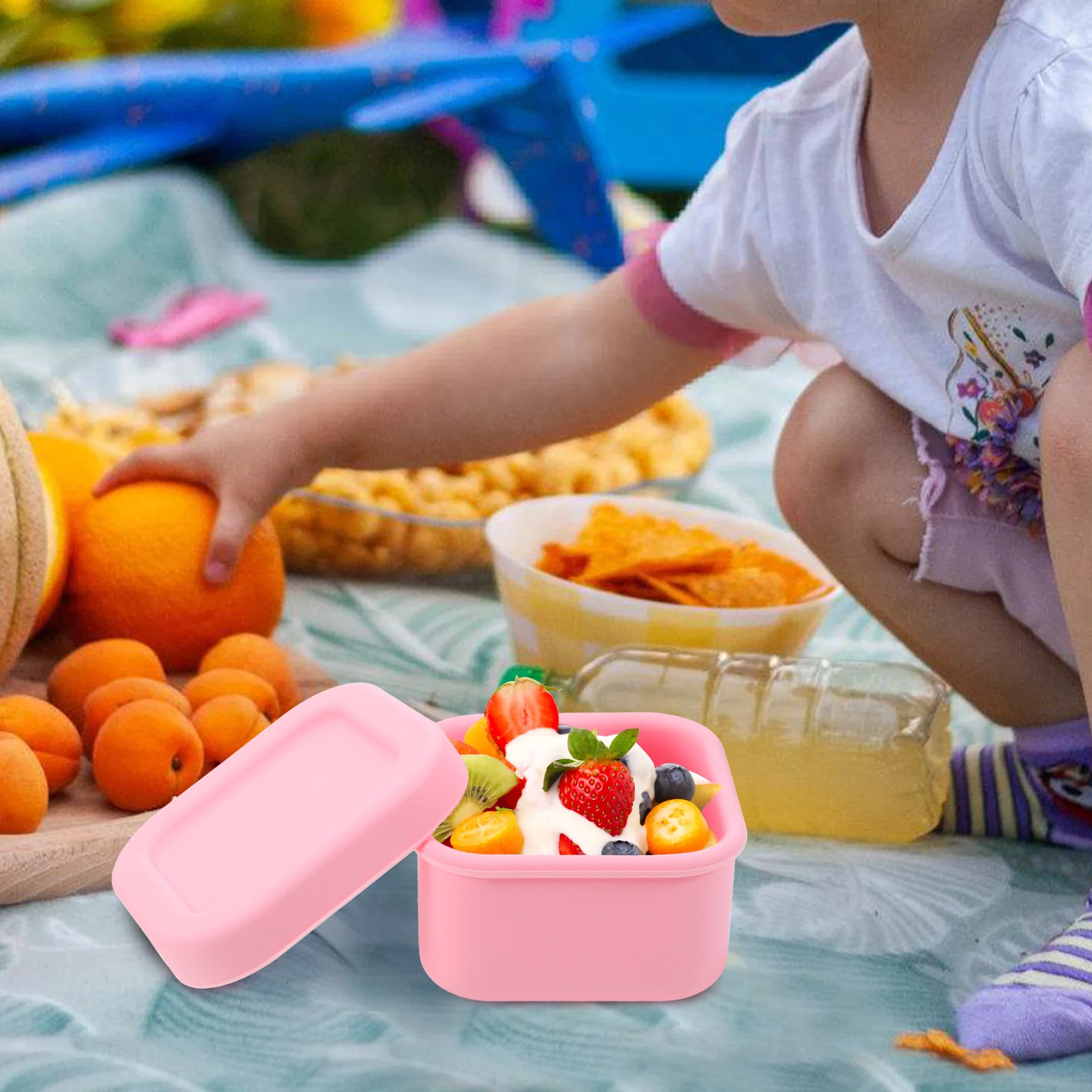 

3 Pcs 100ml Silicone Food Containers Kids Meal Boxes Orange Portable Fresh Storage Kitchen Rectangular Snack Box Food