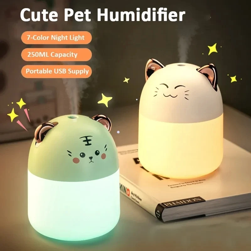 250ml New Desktop Humidifier With Colorful Atmosphere Light Cold Mist Aroma Diffuser Home Bedroom Humidifier Purifies