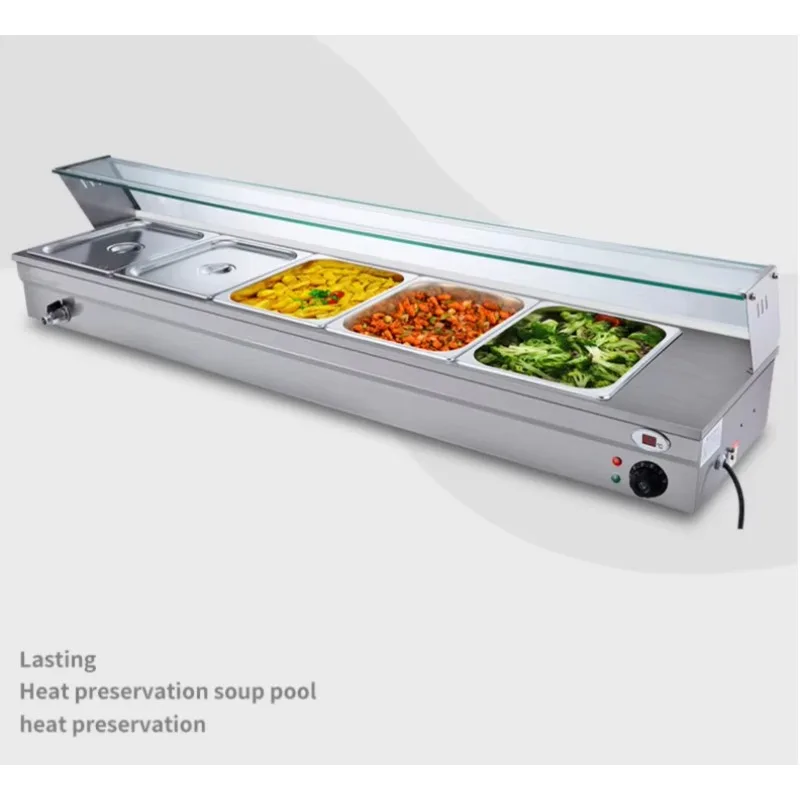 Roestvrij staal Hoge kwaliteit voedselverwarming Bain Marie glazen elektrische voedselverwarmer vitrinekast