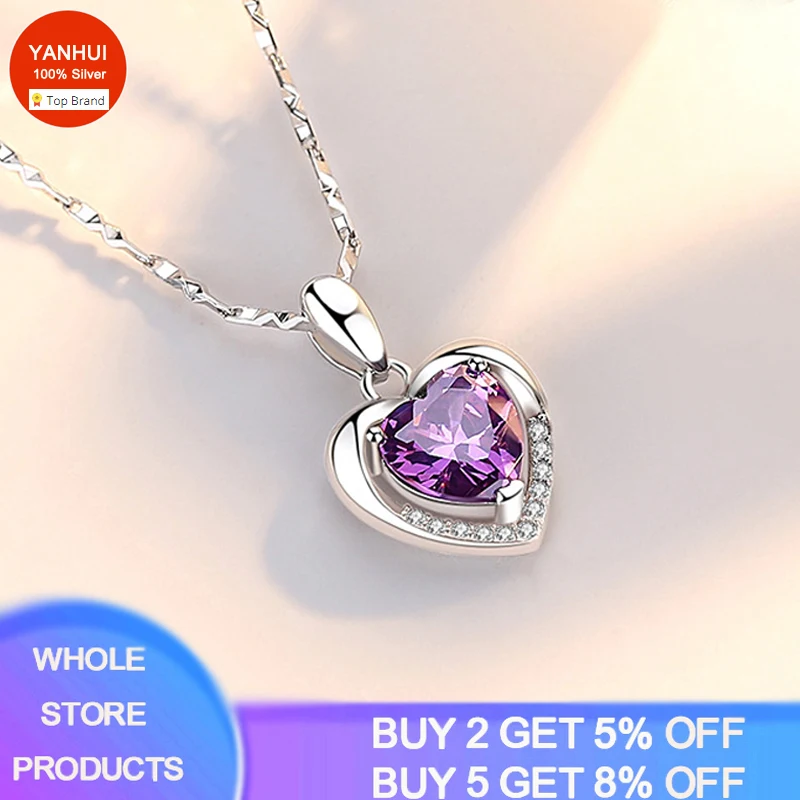 YANHUI Tibetan Silver  Necklace Women Girlfriend Wife Gift Jewelry Love Heart Zircon Crystal Pendant Necklace GN9