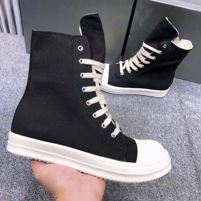 Brand Luxury Ramones Black Canvas High Top Sneakers Side Zipper Thick Rubber Sole Streetwear Punk Style Casual Shoes view 2