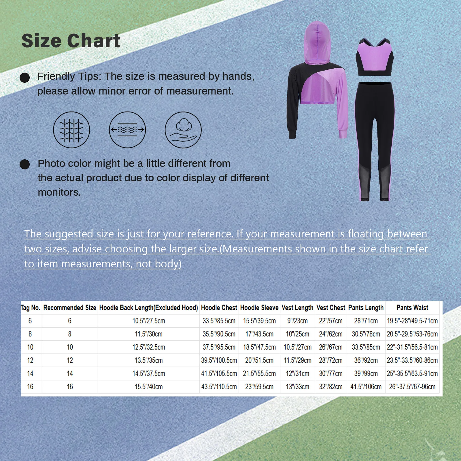 Breathable Teens Girls Color Block Sports Outfit Long Sleeve Asymmetrical Hem Cropped Hoodie+Vest+ Leggings Gym Performance Set
