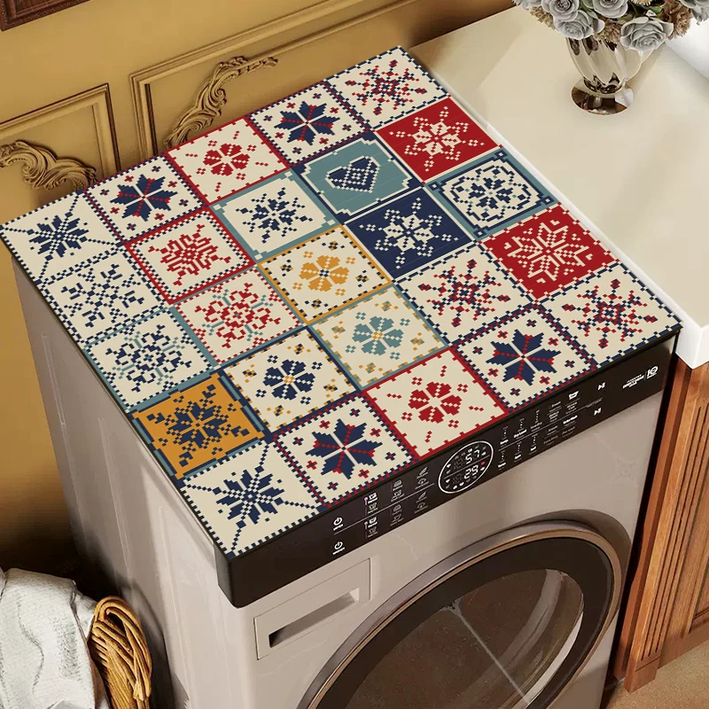 Washing Machine Dust Mat Kitchen Mat Bathroom Rug Microwave Dustproof Pad Carpet Retro Floral Pattern Furniture Cover Home Decor