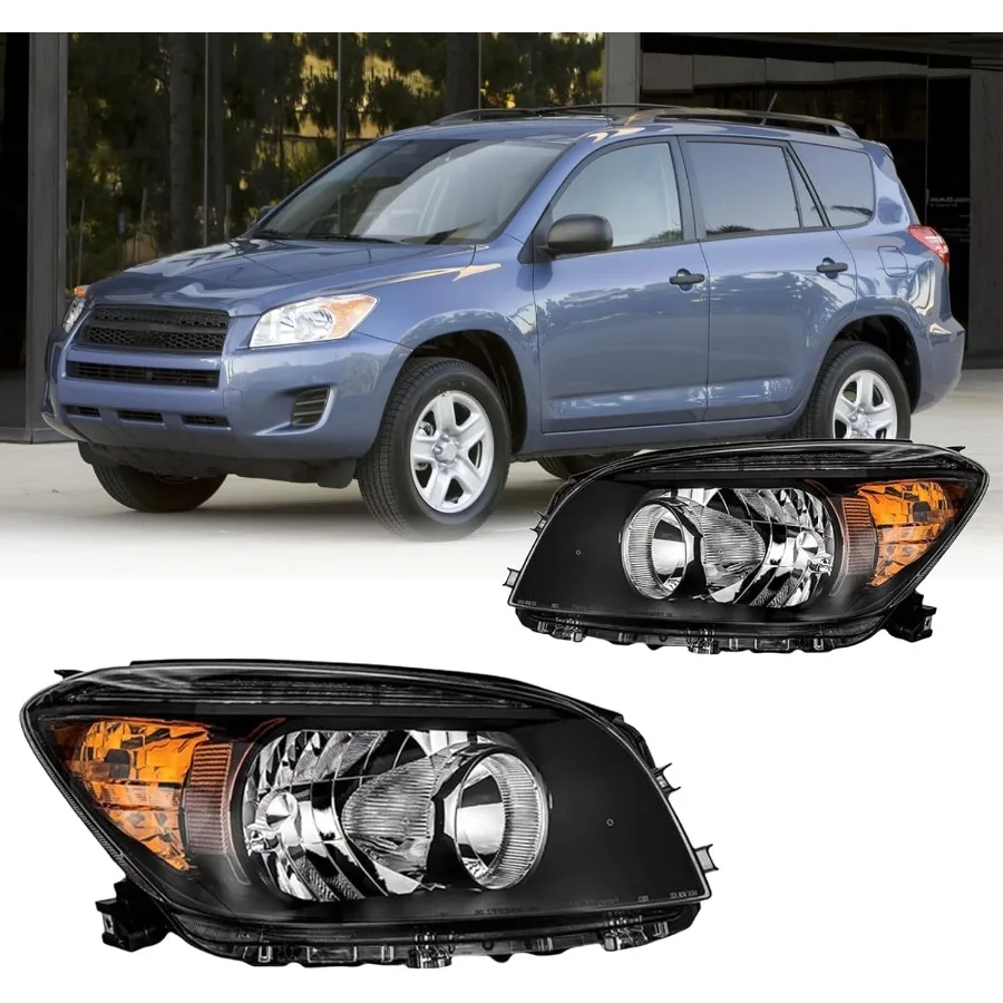 

Headlights Assembly Compatible with 2006 2007 2008 Toyota Rav4 Headlamp Replacement Chrome Housing Amber Reflector for Driver a