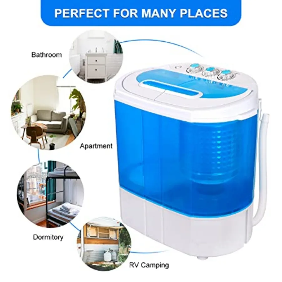 Portable Washer Compact Twin Tub 9.9 LB Mini Top Load Washing Machine Washer with Built-in Spinner and 6.57 FT Long Inlet Hose