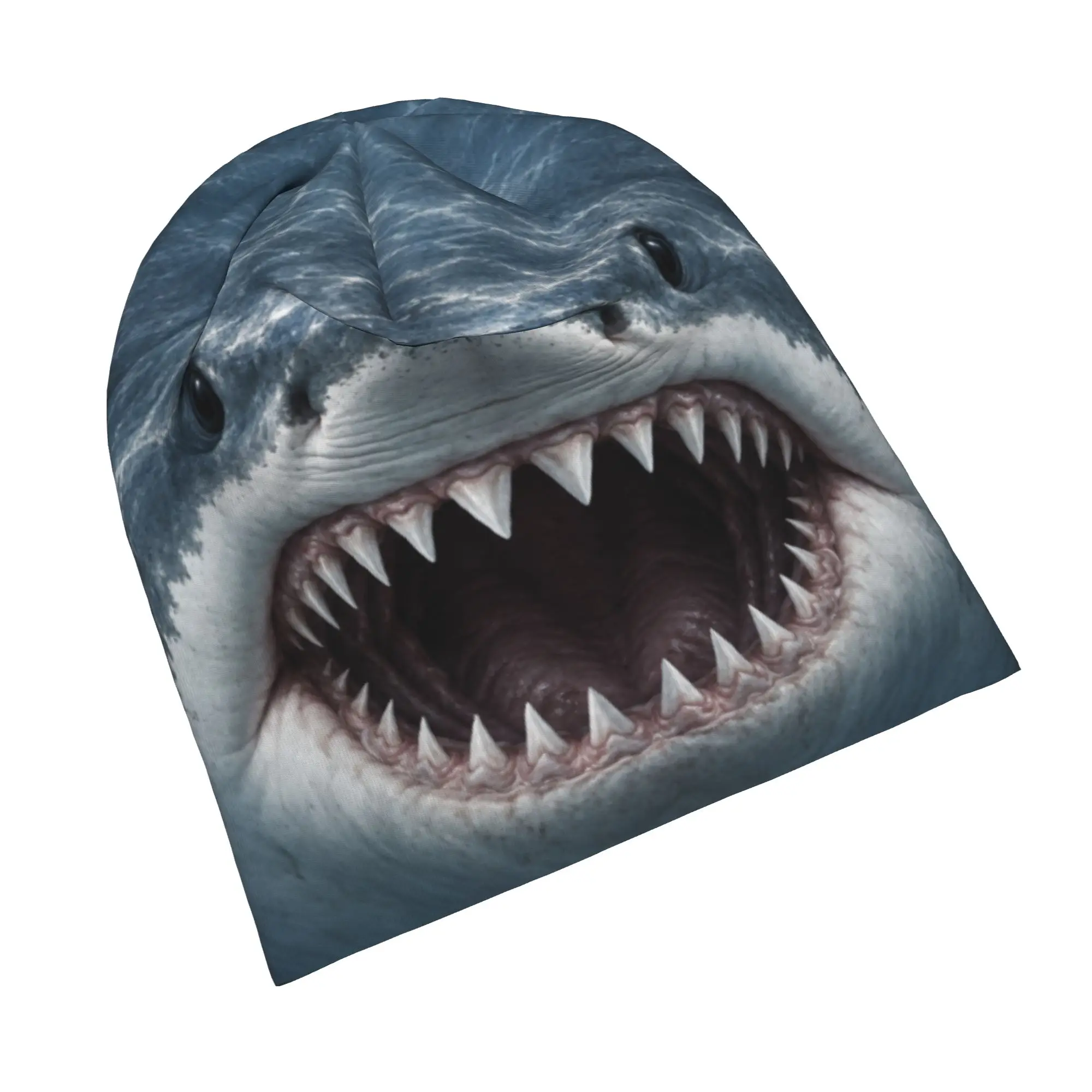 Shark Face Print Beanie Wild Animal Illusion Knit Hat Animals Graphic Winter Cap Funny Novelty Hat for Wildlife Lover Enthusiast