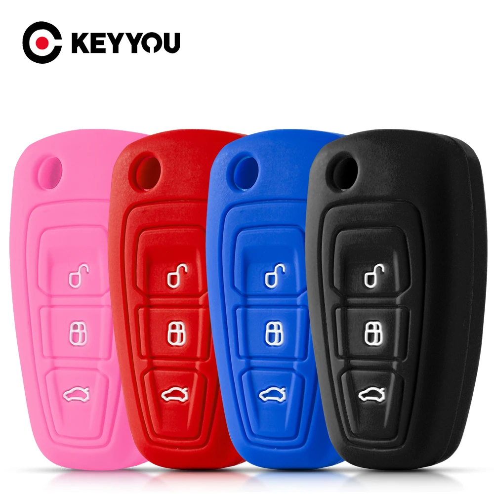 KEYYOU 3-Tasten-Silikon-Auto-Fernbedienungs-Schlüsselhülle für Ford Ranger C-Max S-Max Focus Galaxy Mondeo Transit Tourneo Custom