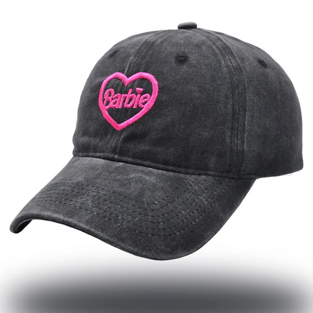 Miniso 2024 Barbie New Love Baseball Embroidery Sweet Cool Dome Vintage Washed Trend Duck Hat Girls Christmas Halloween Gift