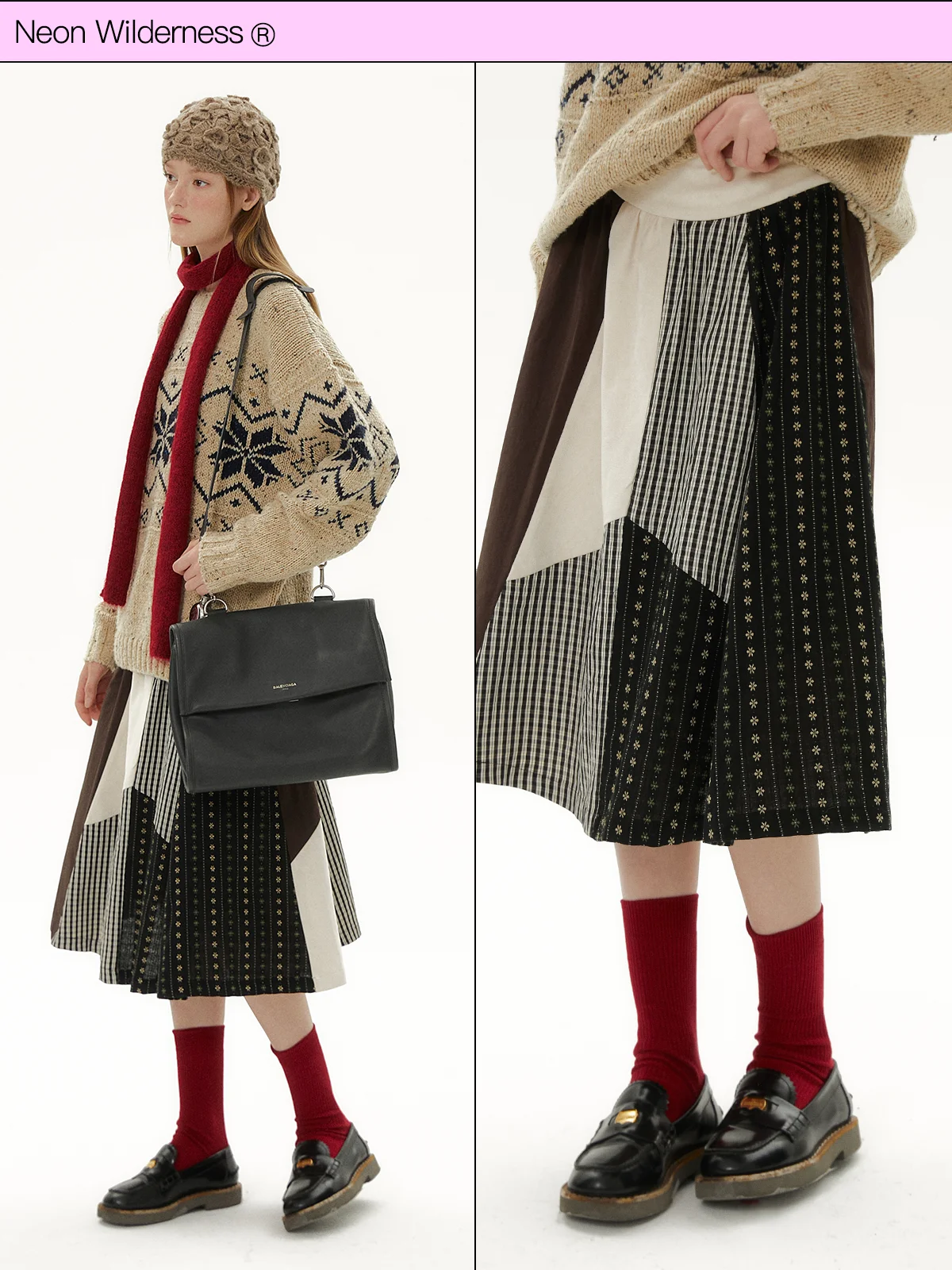 

Неоновая юбка Wildern в стиле ретро с пэчворком, юбка-зонтик с асимметричным кроем, высокая талия, А-силуэт для девочек