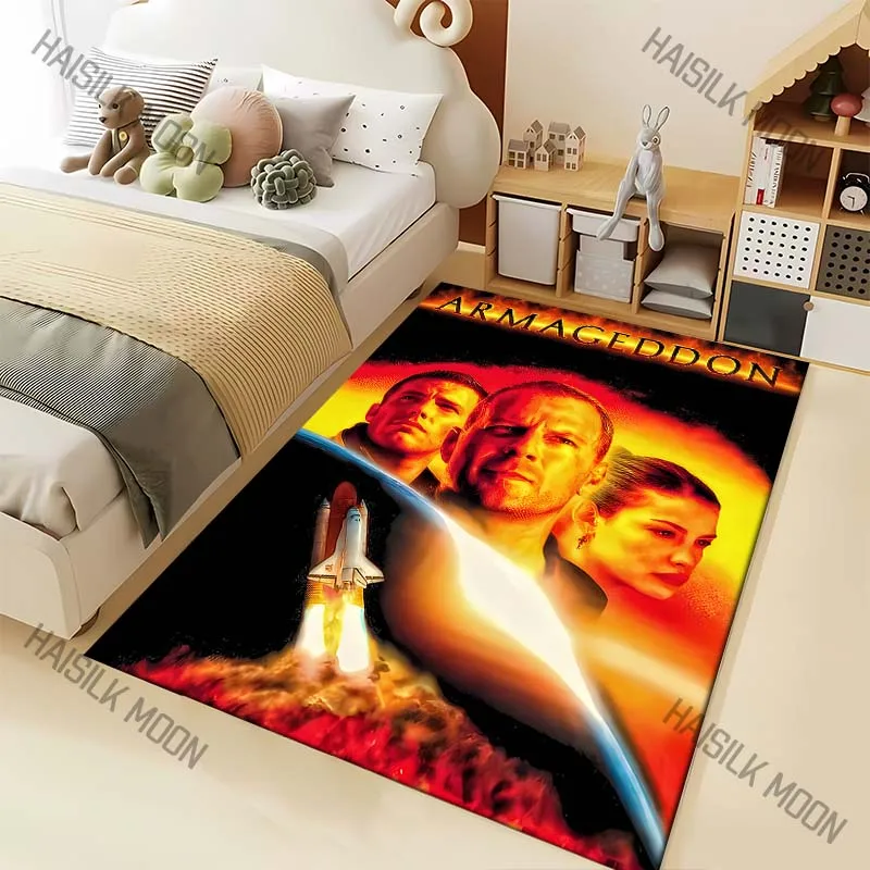 1PC Space rocket with fiery background Carpet for Living Room Bedroom Sofa Home Decor Rus Non-slip Floor Mat Luxury Gift