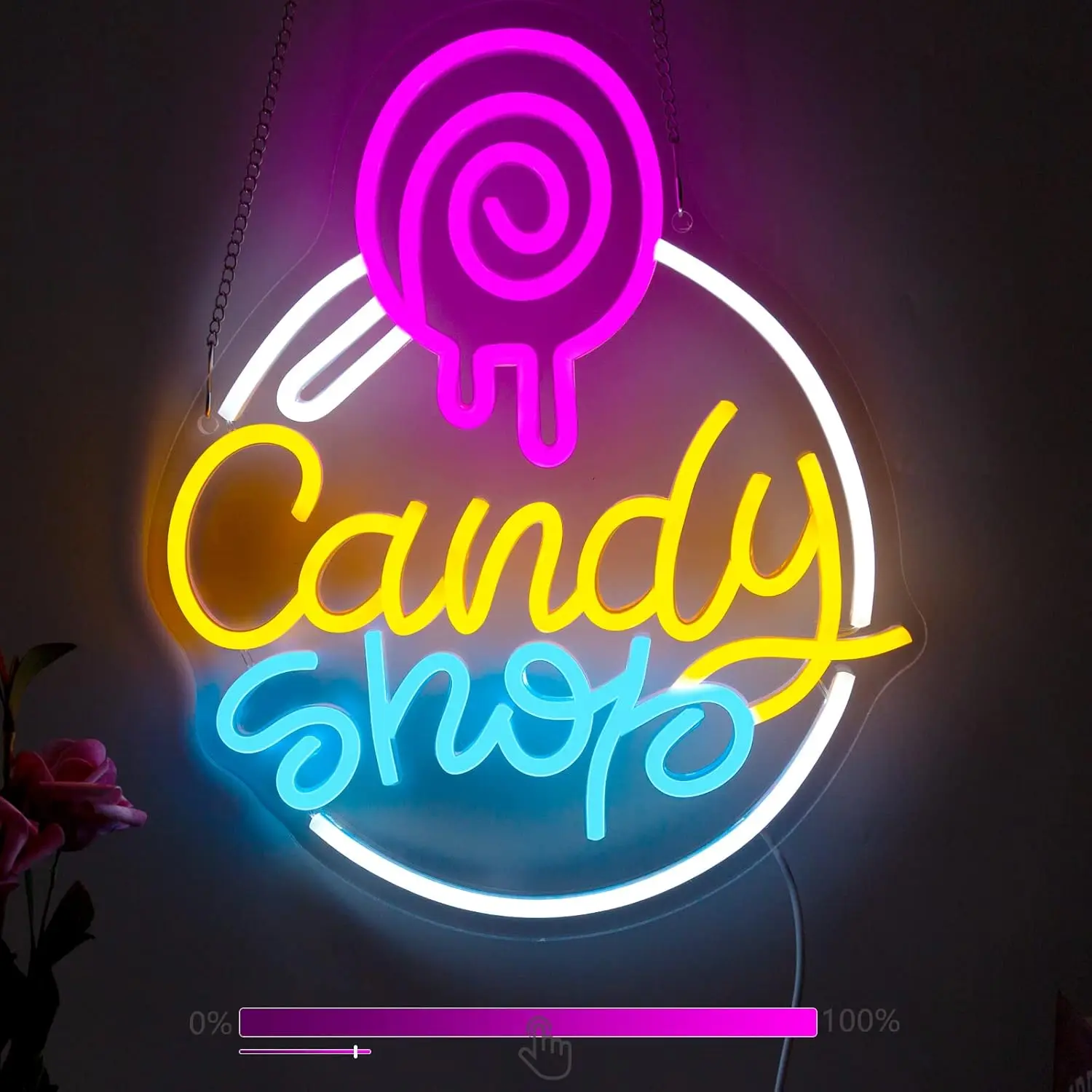 

Неоновая вывеска Candy Shop USB с регулируемой яркостью, светодиодная неоновая вывеска для леденцов, магазина десертов, бара, игровой комнаты, вечерние украшения стены