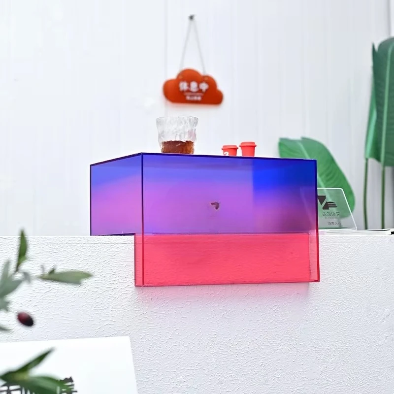 Gradient color transparent acrylic L-shaped display stand brand image promotion advertisement acrylic box