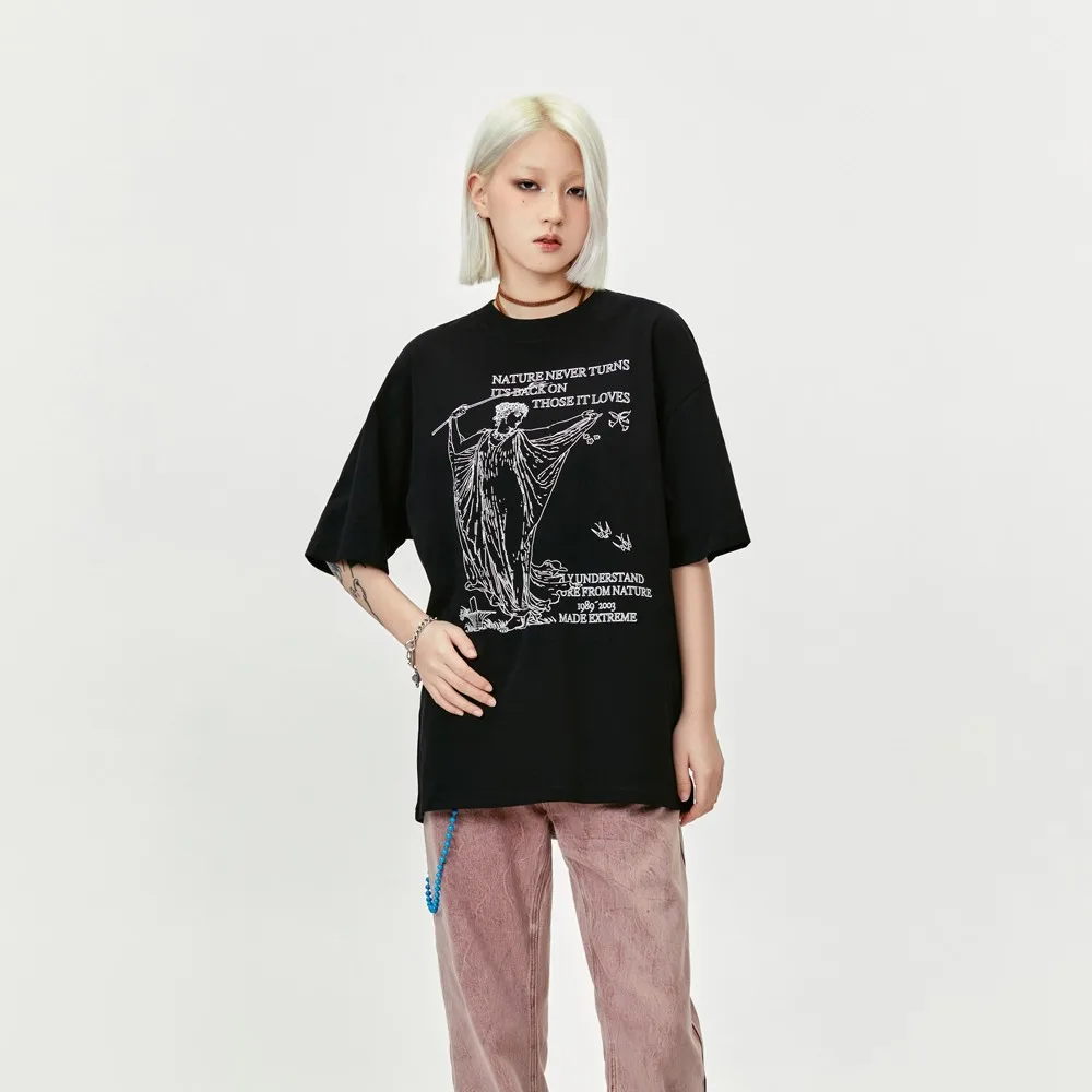 Godness Graphic Letter Print Oversize T-shirt for Women Men Unisex Streetwear Y2K T Shirts Goth Summer Tops Tees Female Clothing