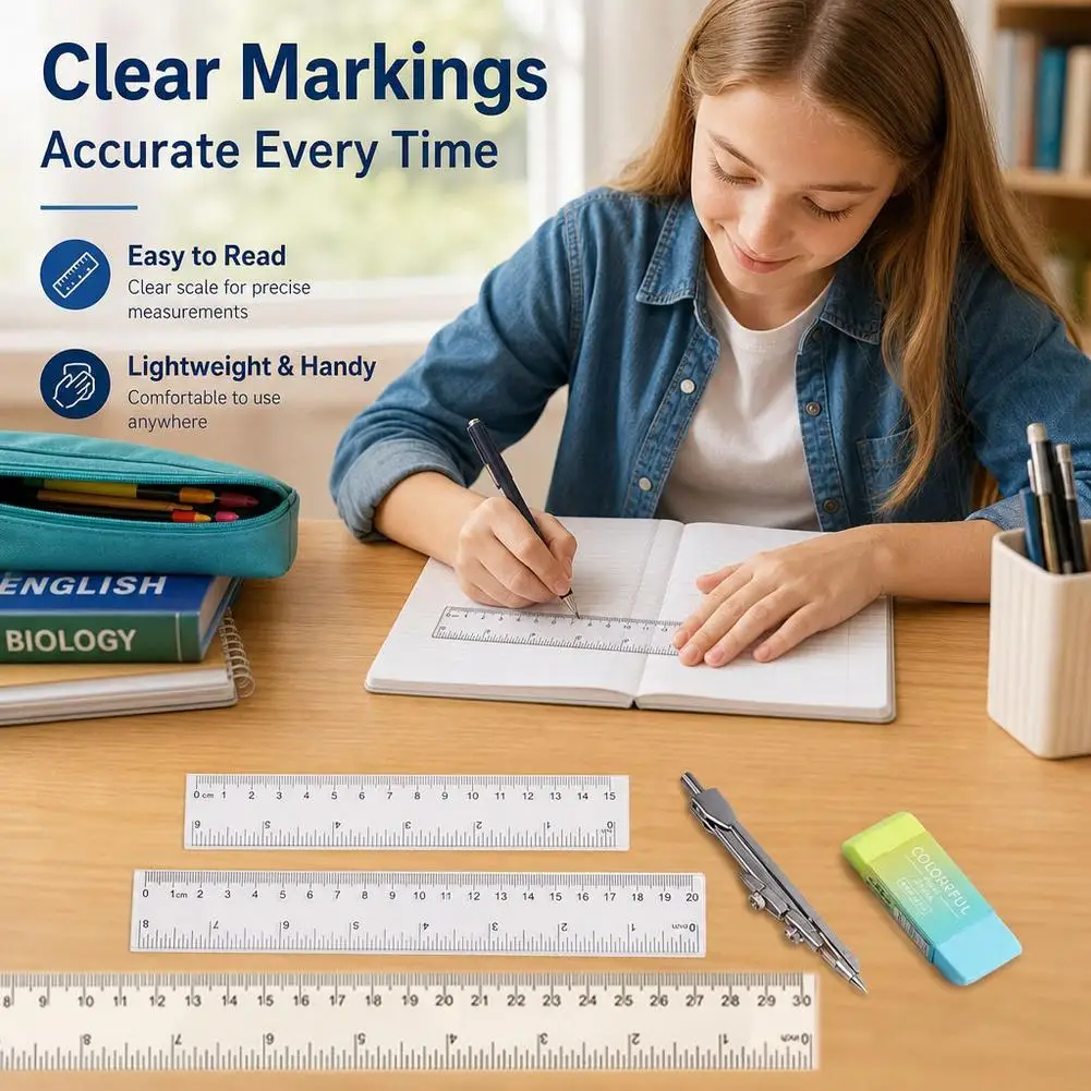 Lightweight Plastic Straight Ruler 15cm Length School Supplies Transparent Measuring Tool For Kids Students And Office Drafting