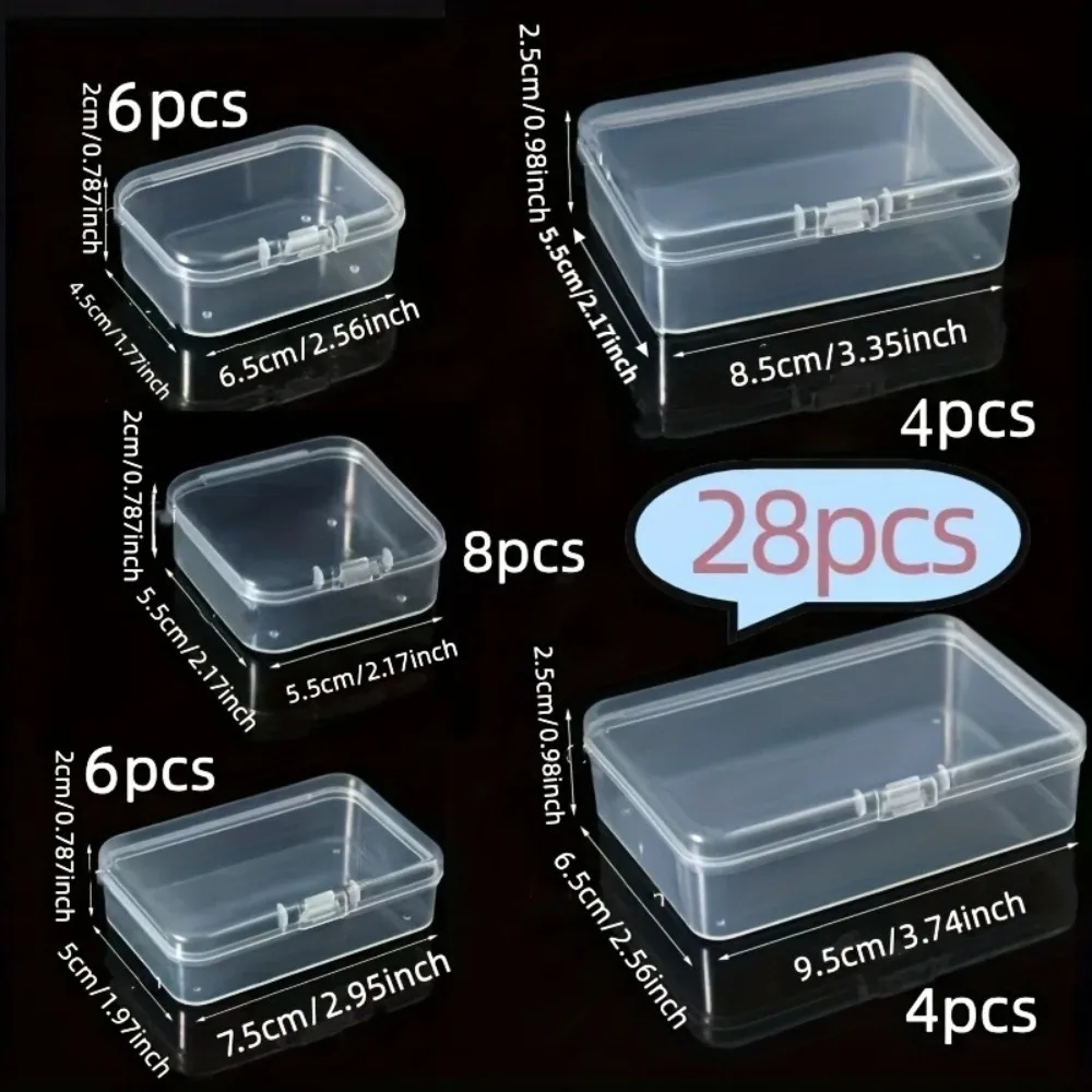 28 Stück Transparente Kunststoff-Aufbewahrungsboxen mit Deckel, Staubdichte Behälter für Perlen, Spielzubehör, Karten, Bastelbedarf, Büro, Küche, Samen – Detail 2