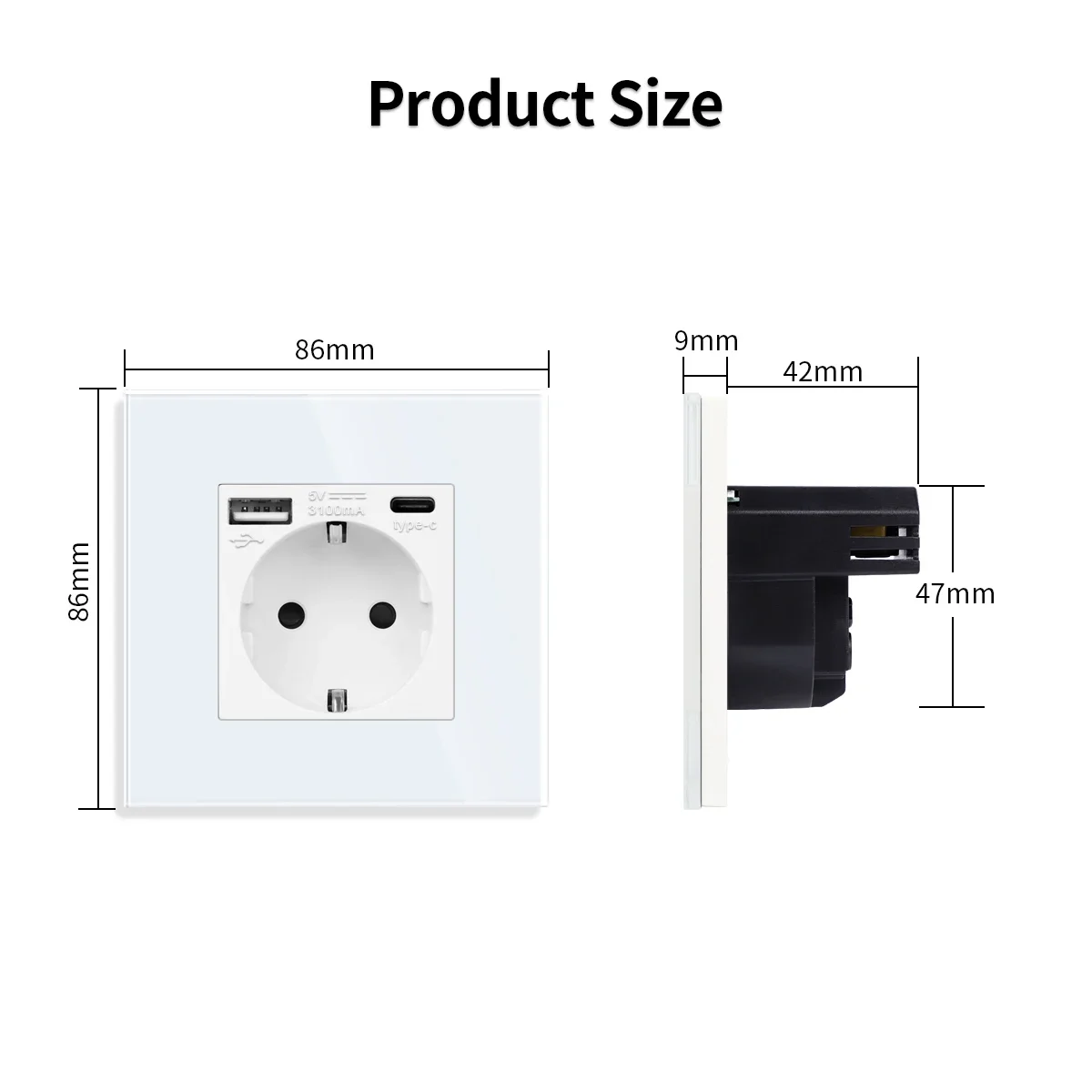 Bingoelec interfejs typu C Outlet kryształ Panel czarny ścienne ue rosja standardowe gniazdo z USB Port ładowania pojedyncze podwójne gniazda