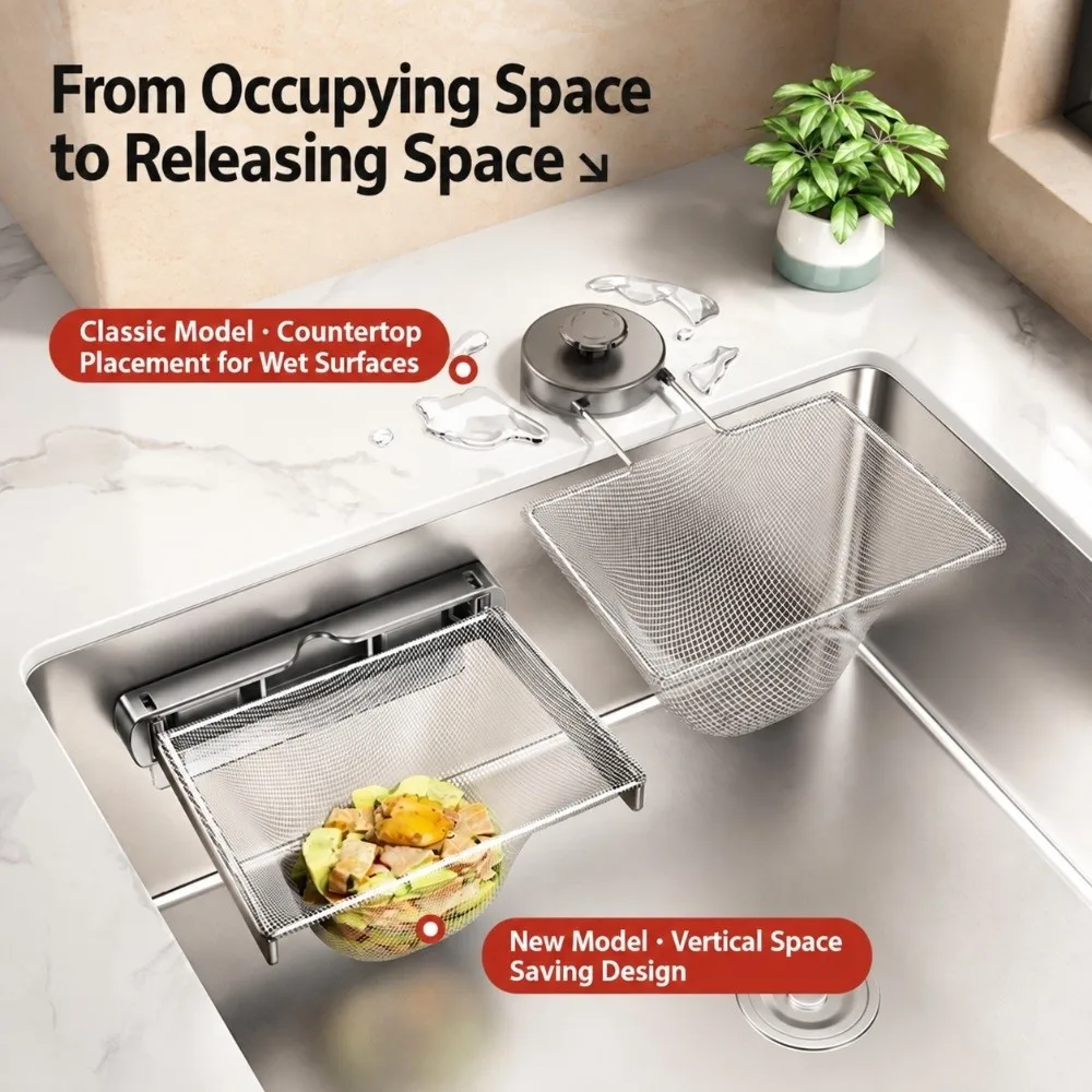Stainless Steel Sink Strainer Holder Wall Mounted Foldable Sink Filter Rack Disposable Filter Mesh Kitchen Sink Filter Holder