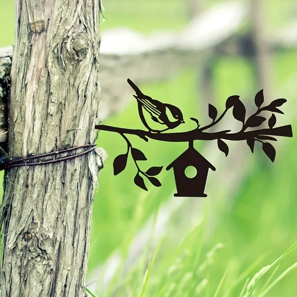 2D Metal Sparrow Metal Silhouette Garden Stake,Metal Yard Art, Garden Tree Decorations Backyard Garden Patio Outdoor Decoration