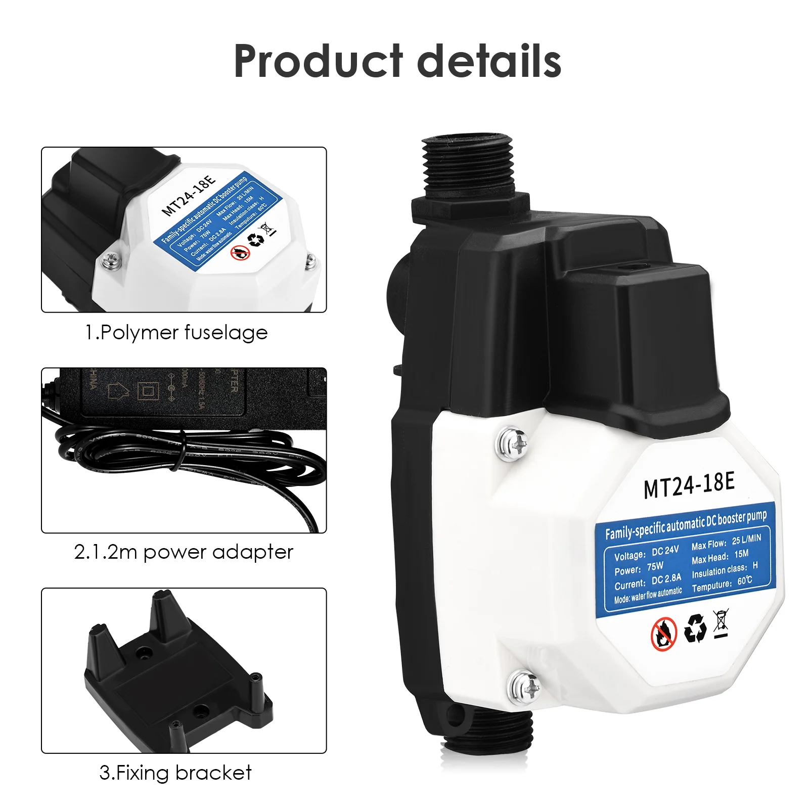 Booster Pump Connector Housing 24V 75W Pressure Water For Kitchen Sink Shower Head Outside Tap