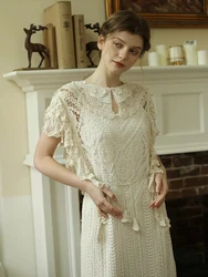 101cm Bust Spring Summer Women Victorian Vintage Exquisite Lace Soft Comfortable Cotton Dresses