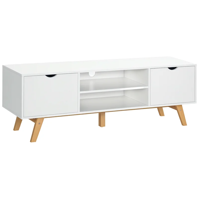 TV cabinet, TV chest of drawers, cabinet unit with drawers and open shelves, MDF, white, 150 x 39 x 50 cm