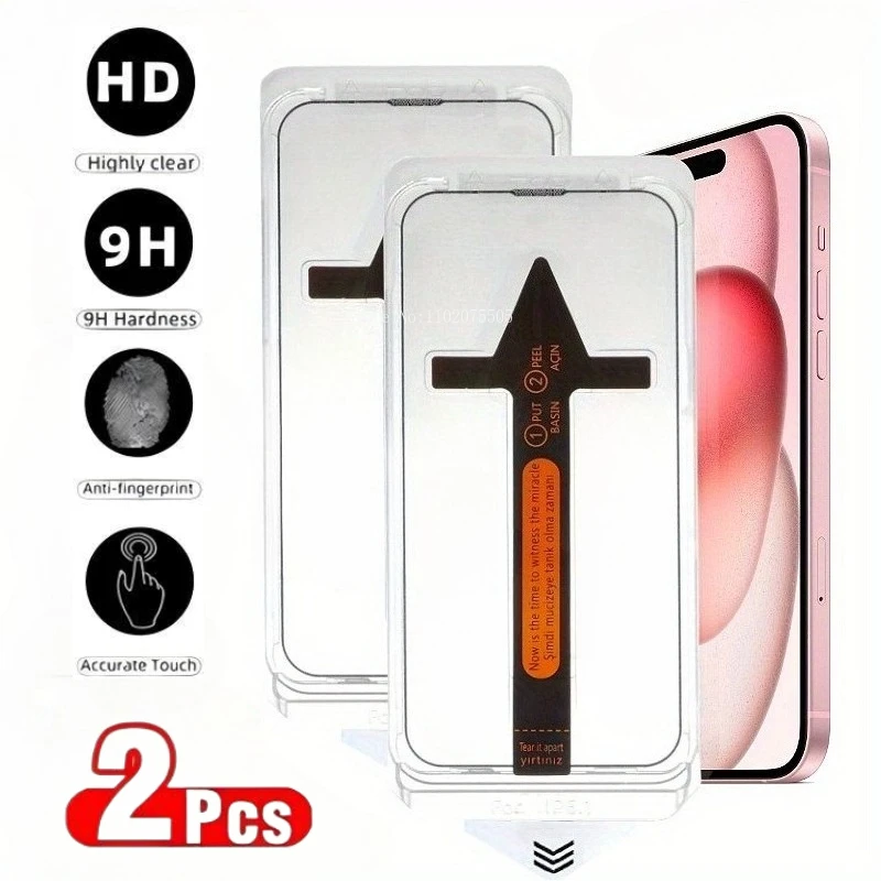 

2Pcs HD Clear Full Cover Screen Protector for iPhone 16 15 14 Pro Max 16e 15 14 Plus 13 12 11 Pro XS XR Dust Free Tempered Glass