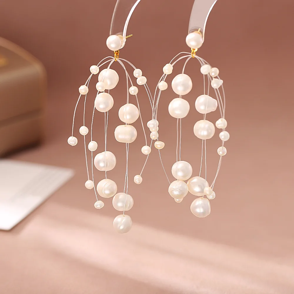 

Natural freshwater pearl earrings, light luxury and high-end, handmade tassel long earrings, exquisite fashionable earrings