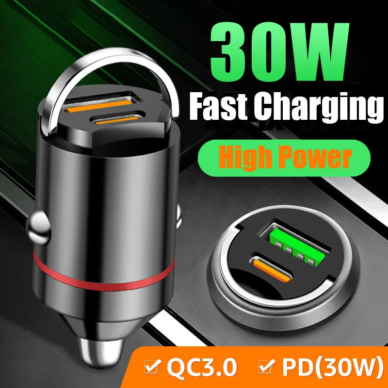 30 واط PD USB شاحن سيارة شحن سريع آيفون QC3.0 نوع صغير USB C المخفية سيارة شاحن الهاتف المحمول لشاومي سامسونج هواوي