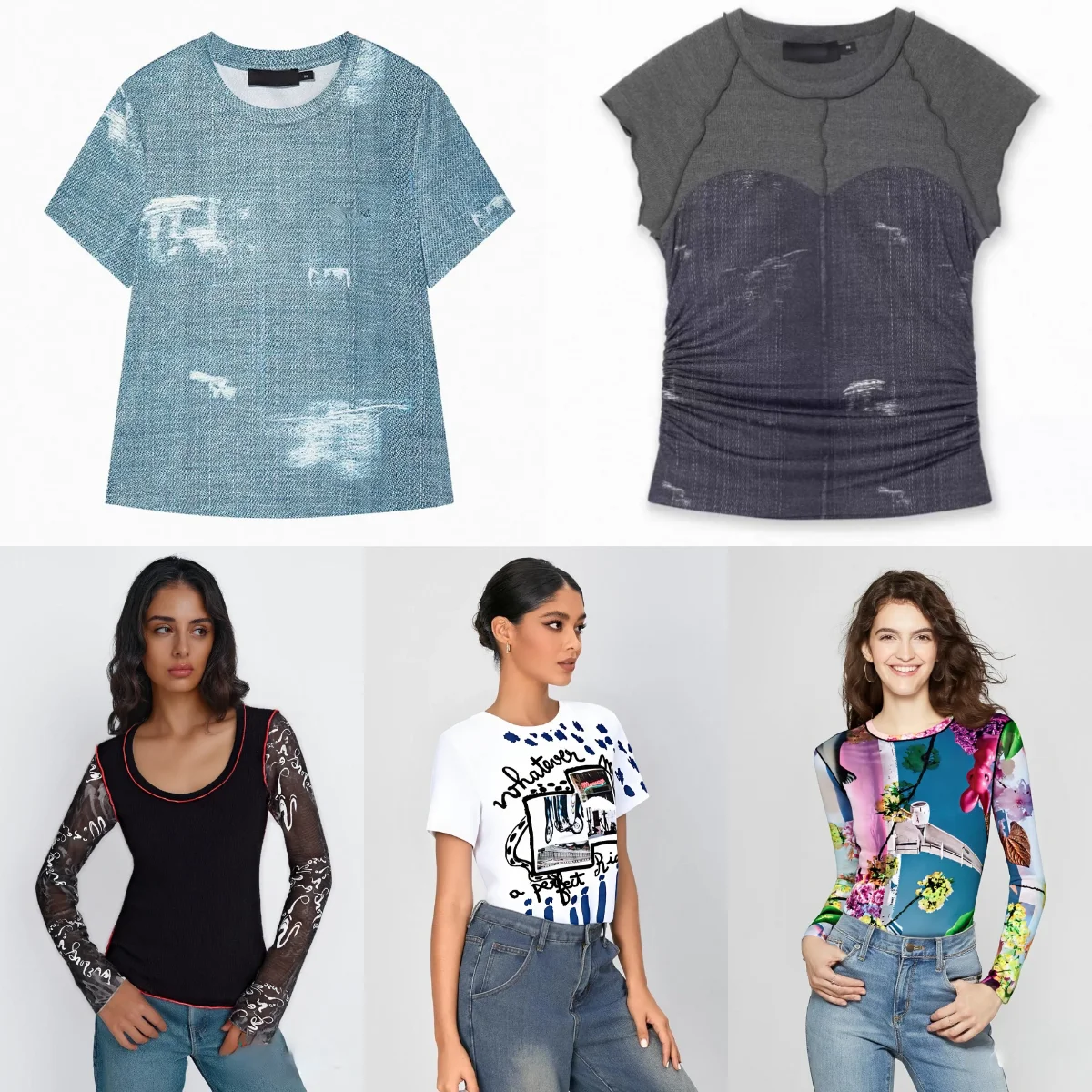 

Европейская и американская оригинальная испанская легкая роскошная женская футболка с абстрактным принтом и вышивкой, эластичный топ с короткими рукавами