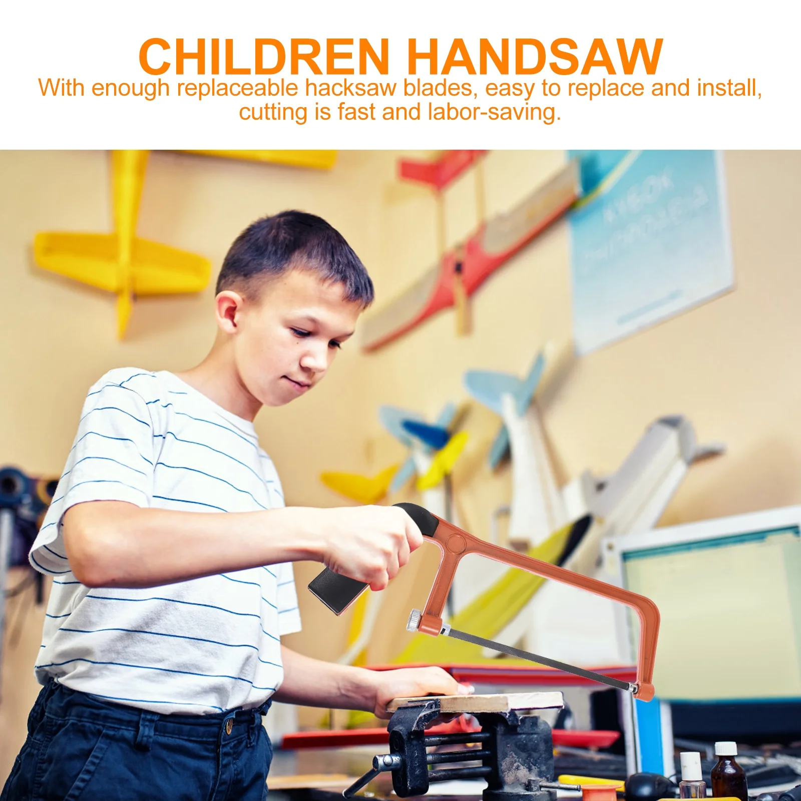 1Set Practical Children Mini Hacksaw Non-Slip Handle DIY Woodworking Handsaw Easy Replace Blades Efficient Tree Pruning Tool