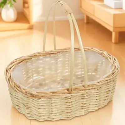 

Decorative Woven Basket Multi-Functional Handmade Wicker Storage for Fruits Flowers Picnic Wedding Party Home Organization Use