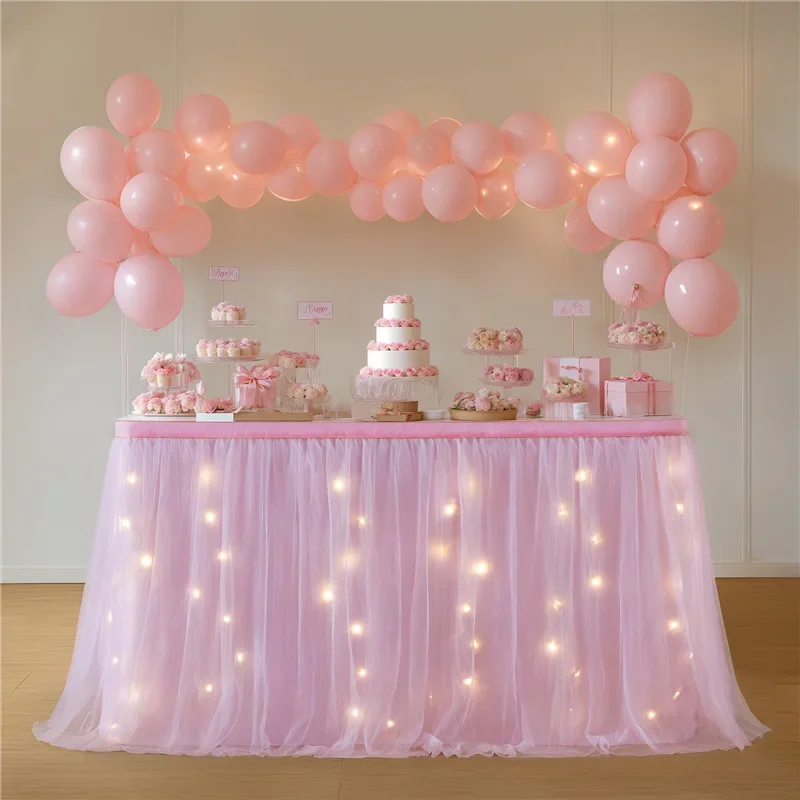 Birthday Party Atmosphere Table Skirt Tablecloth Wedding Hotel Gathering Dessert Table Skirt Props LED Luminous Night Decoration