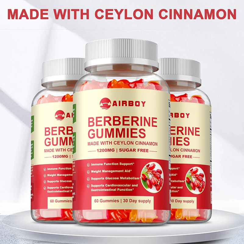 

Berberine Gummies - Contains Ceylon Cinnamon - Supports Heart and Digestive Health and Improves Digestion and Absorption