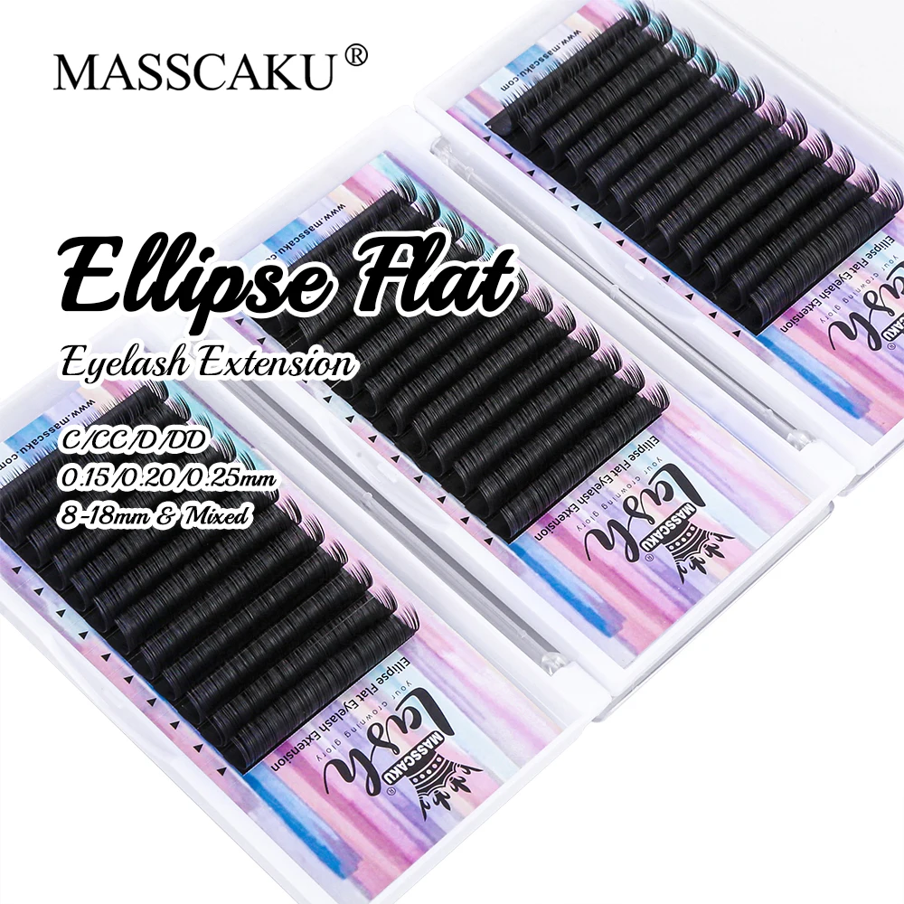 

Wholesale Ellipse Flat Lashes Soft Individual Split-tips Fake Eyelash Extension Nature Fluffy Matte Black Eyelashes Supplies