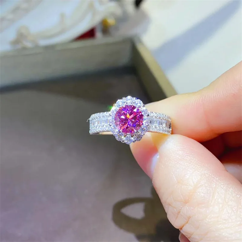 

Gentle Luxury Pink Diamond Round Bezel Ring For Women 1ct Moissanite PT950 Platinum | Soft pink luster, noble and understated