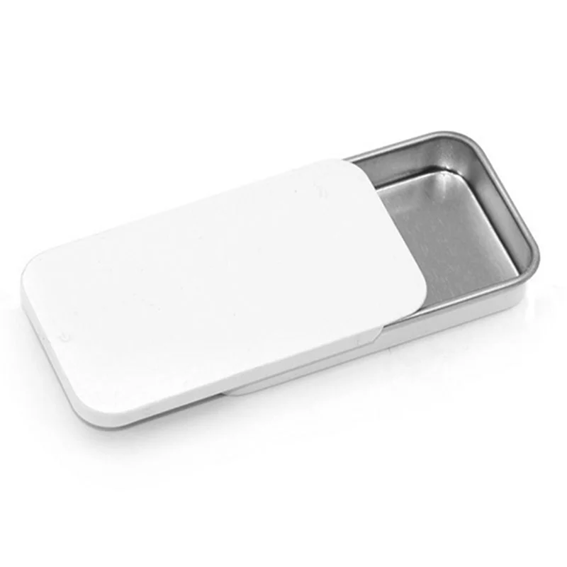 ABHU 20PCS มินิกล่องโลหะ Rotatetop คอนเทนเนอร์กล่องสี่เหลี่ยมผืนผ้าสําหรับลูกอมเครื่องประดับหัตถกรรมเม็ด 60X34X10 มม.(สีขาว)