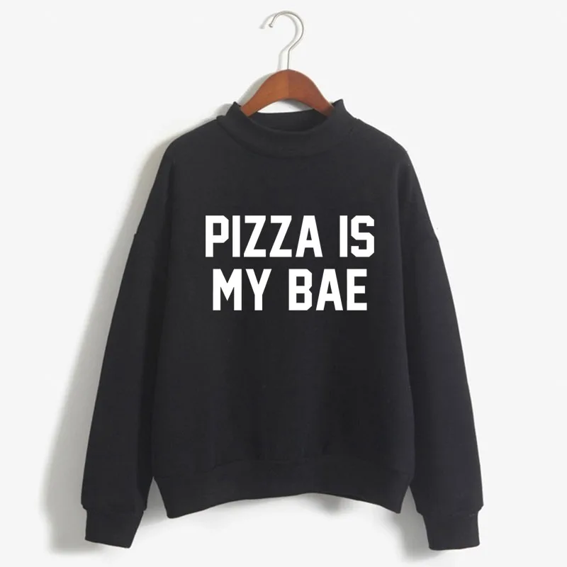 

Pizza is my bae Print Women Sweatshirt Korean O-neck Knitted Pullover Thick Autumn Winter Candy Color Loose women Clothes