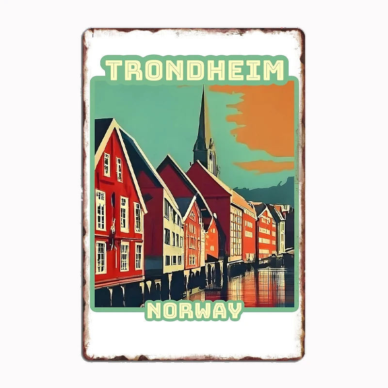 

Vintage Architectural landscape Trondheim Norway Poster Metal Sign Mural Plates Club Tin Home Decor Room Decoration Wall Decor