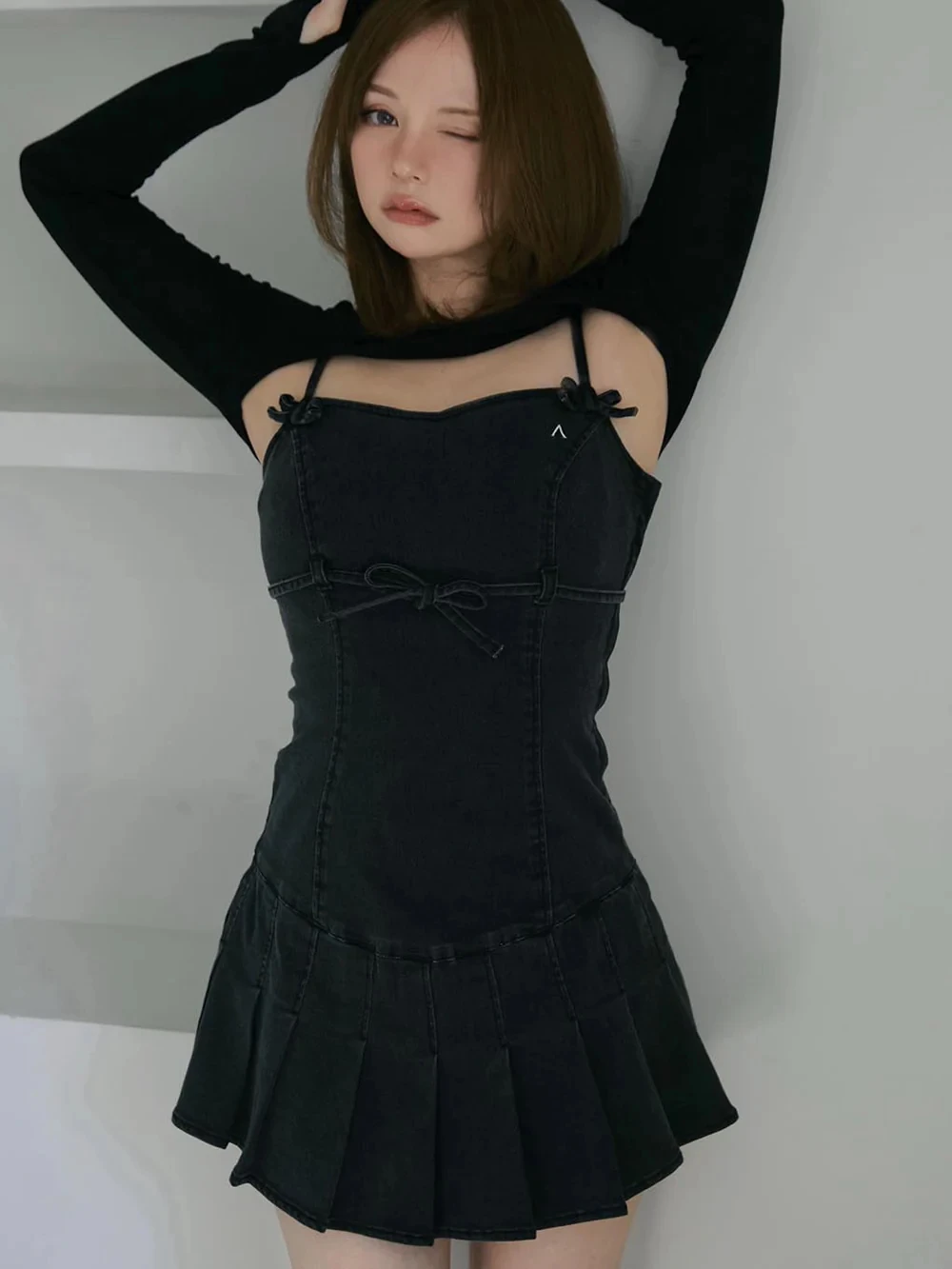 Estilo japonês feminino doce moda denim vestido blusa conjunto de 2 peças primavera e outono nova senhora fino ajuste fino estilingue vestido conjunto superior