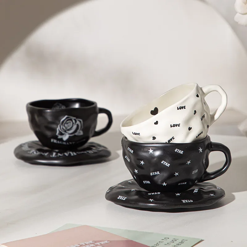 European Retro Hand-Pinched Ceramic Coffee Cup & Saucer Set - Creative Design for Home Coffee, Tea & Breakfast